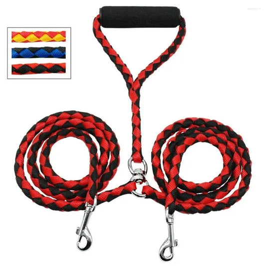 Dog Collars With Handle Double Twin Lead Safty Anti-winding Leash Rope Walk Training Nylon Pet