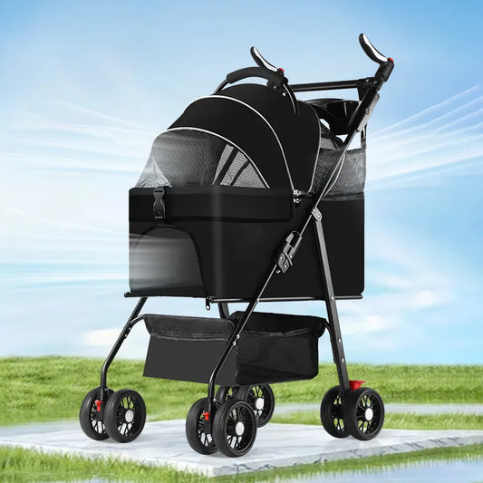 Pet stroller suitable for small and medium-sized cats and dogs, with detachable straps, easy to fold, detachable lining, storage