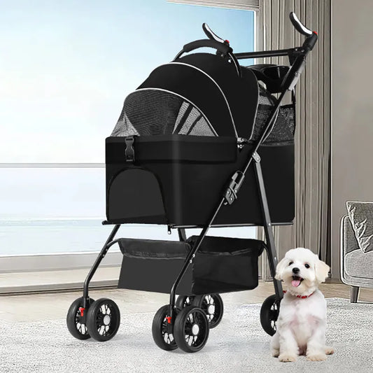 Pet stroller suitable for small and medium-sized cats and dogs, with detachable straps, easy to fold, detachable lining, storage