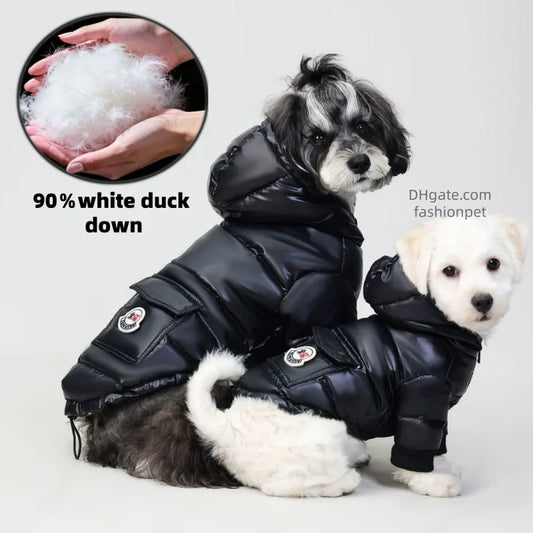 Shiny Puffer Dog Jacket with Hood for Maltese, Poodle & Small Medium Breeds, Warm Down Pet Coat, Stylish Zipper Dog Puffer