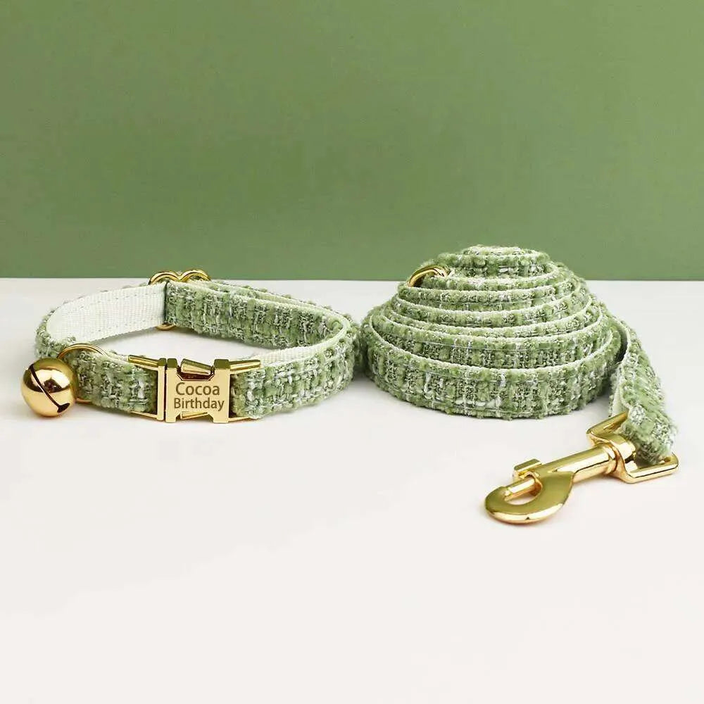 Dog cat leash collar set Designer Personalized Metal Hardware Collars And Leashs Set with Bell Engraving ID Tag for Kittens Pet Accessories