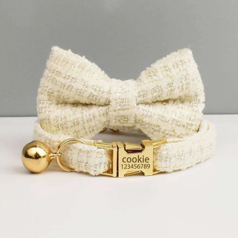 Dog cat leash collar set Designer Personalized Metal Hardware Collars And Leashs Set with Bell Engraving ID Tag for Kittens Pet Accessories